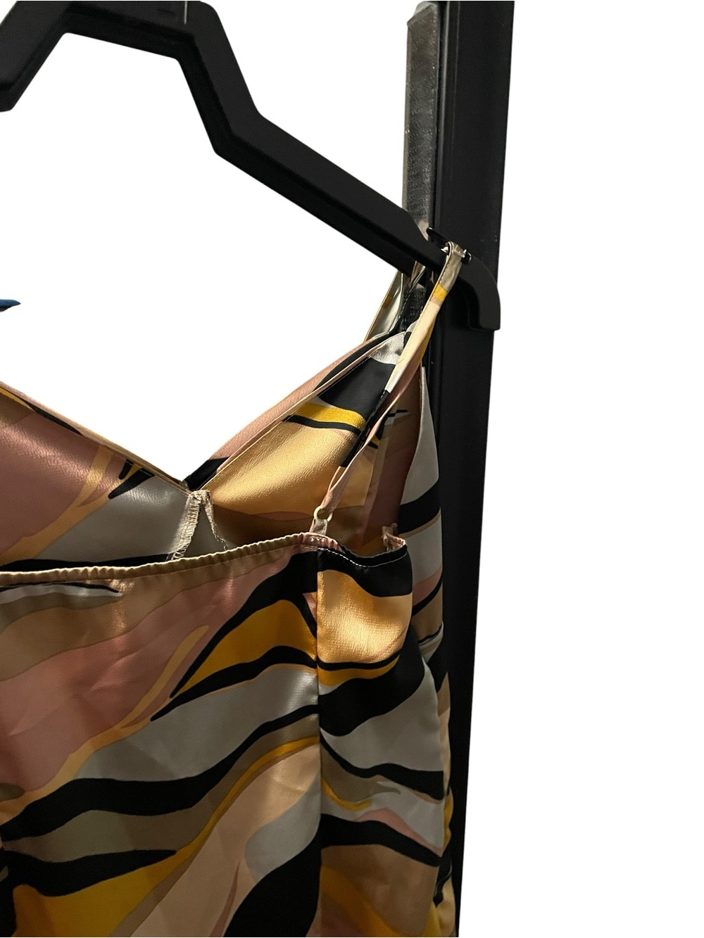 Retro Abstract Swirl Print Satin Midi Dress – Pink & Yellow – Size [m] - Picture 9 of 9